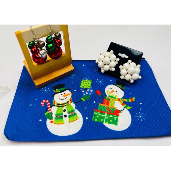 Snowmen Holiday Pouch & Festive Earrings Set - Picture 1 of 3